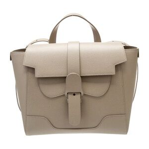 Senreve Taupe Pebbled Leather Buckle-Top Satchel